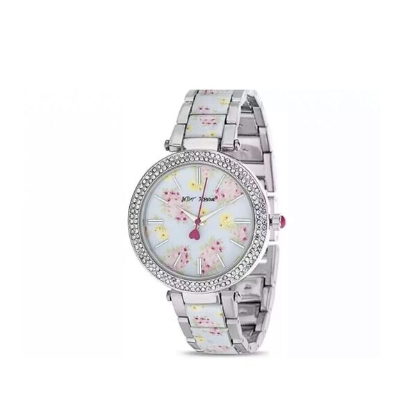 BETSEY JOHNSON WOMEN’’S Pale Blue FLORAL WRISTWATCH FLOWERS RHINESTONES New in B - Picture 1 of 12